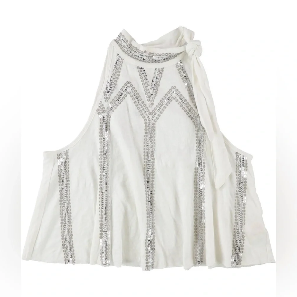 EUC Free People Glitter City Tie Neck Tank in white - Oversized Medium date nite